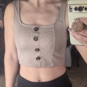 Streetwear Society Taupe Buttoned Crop Top